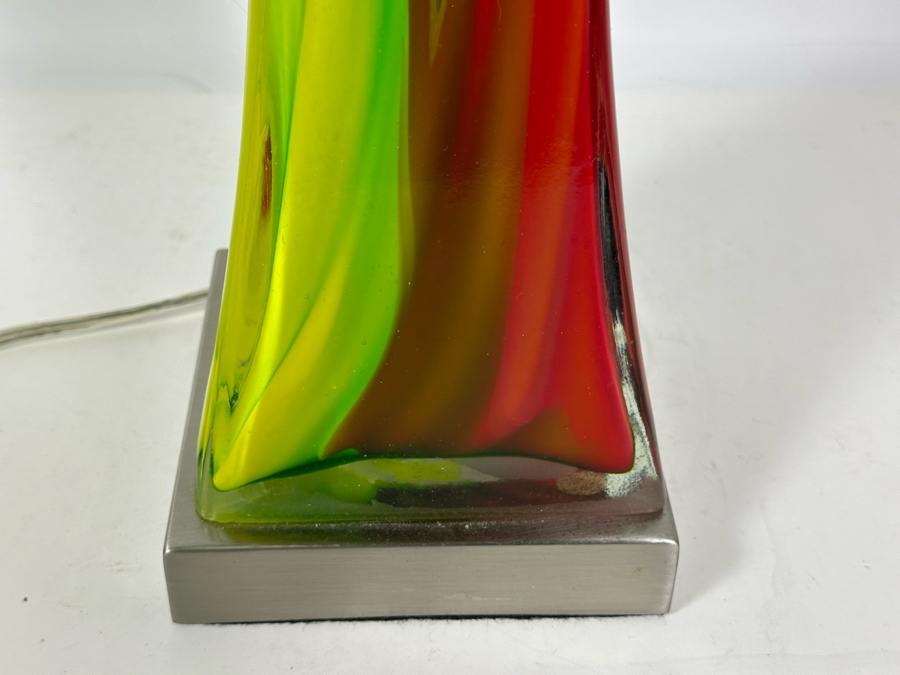 Stunning Art Glass Table Lamp With Pair Of Shades (One Shown Is Hand Painted) 32H [Photo 7]