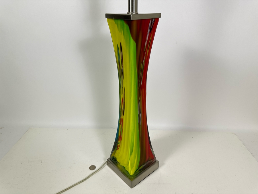Stunning Art Glass Table Lamp With Pair Of Shades (One Shown Is Hand Painted) 32H [Photo 9]