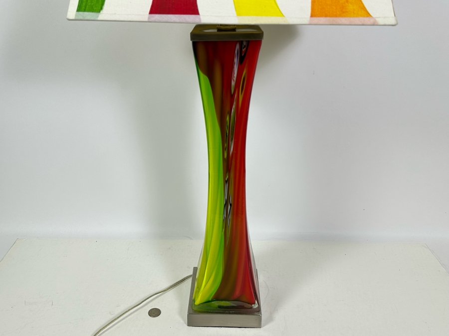 Stunning Art Glass Table Lamp With Pair Of Shades (One Shown Is Hand Painted) 32H [Photo 14]