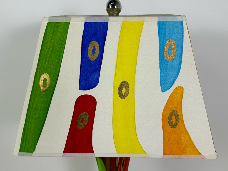 Stunning Art Glass Table Lamp With Pair Of Shades (One Shown Is Hand Painted) 32H [Photo 15]