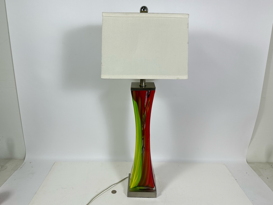 Stunning Art Glass Table Lamp With Pair Of Shades (One Shown Is Hand Painted) 32H [Photo 16]