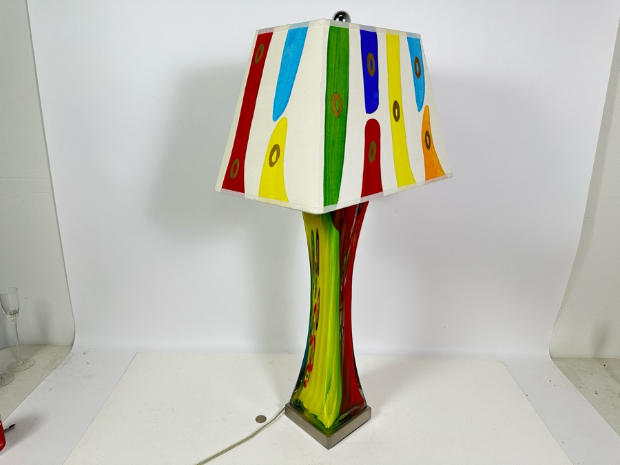 Stunning Art Glass Table Lamp With Pair Of Shades (One Shown Is Hand Painted) 32H [Photo 12]