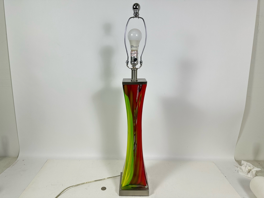 Stunning Art Glass Table Lamp With Pair Of Shades (One Shown Is Hand Painted) 32H [Photo 3]
