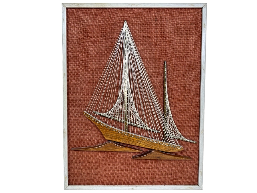 Mid-Century Modern String Artwork Of Sailboat Framed 18 X 24