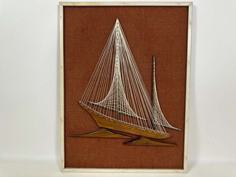 Mid-Century Modern String Artwork Of Sailboat Framed 18 X 24 [Photo 3]