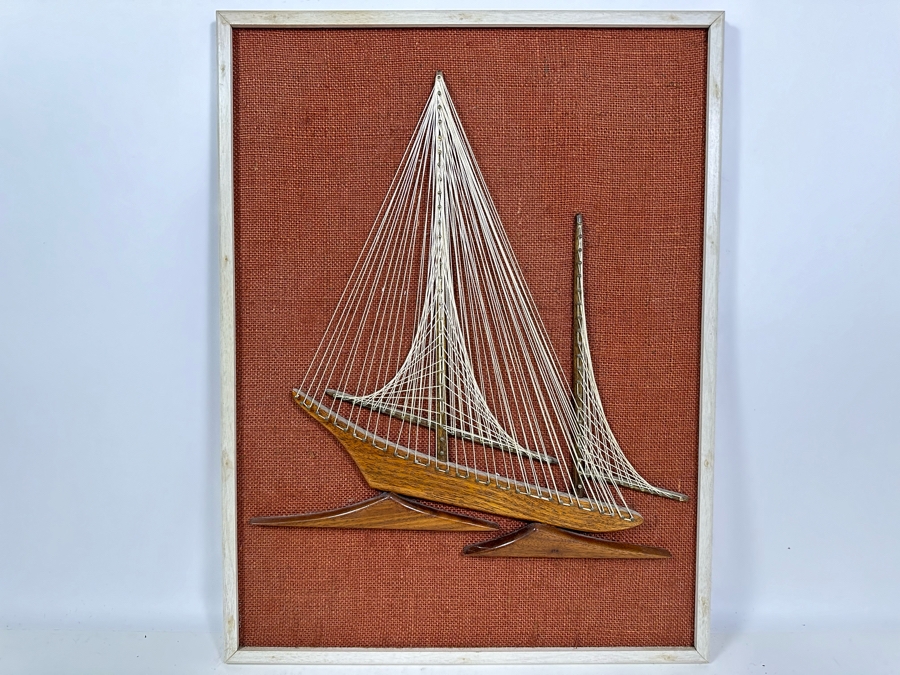 Mid-Century Modern String Artwork Of Sailboat Framed 18 X 24 [Photo 2]