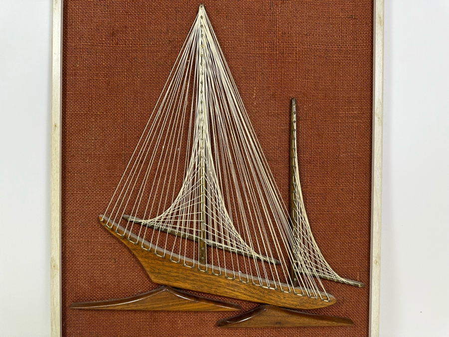 Mid-Century Modern String Artwork Of Sailboat Framed 18 X 24 [Photo 6]