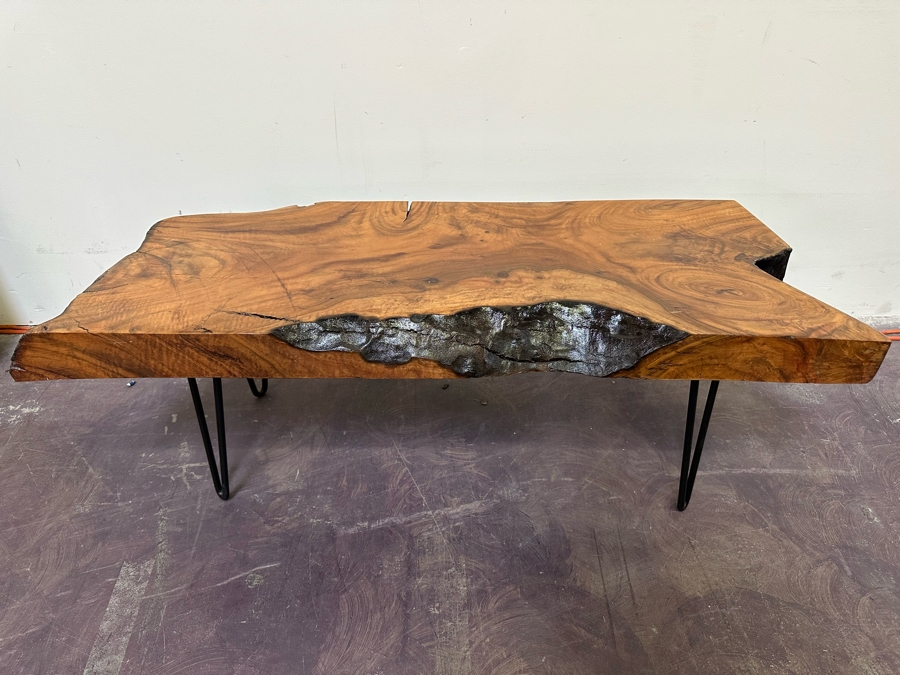 Live Edge Hand-Crafted Wooden Coffee Table With Metal Hairpin Legs 45W X 16D X 15H [Photo 3]