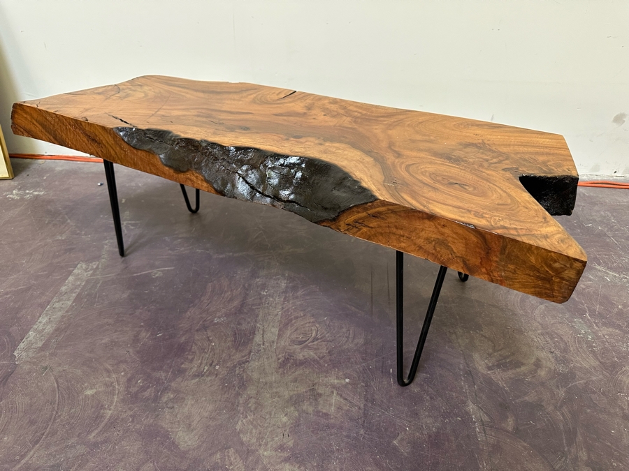 Live Edge Hand-Crafted Wooden Coffee Table With Metal Hairpin Legs 45W X 16D X 15H [Photo 6]