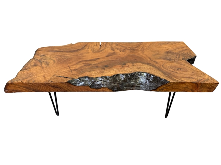 Live Edge Hand-Crafted Wooden Coffee Table With Metal Hairpin Legs 45W X 16D X 15H [Photo 1]