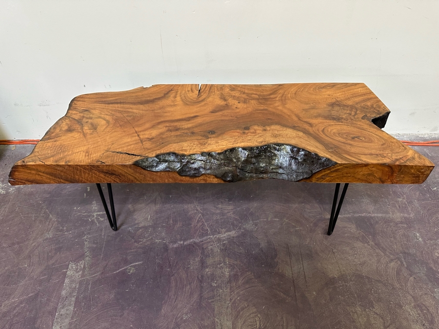 Live Edge Hand-Crafted Wooden Coffee Table With Metal Hairpin Legs 45W X 16D X 15H [Photo 4]