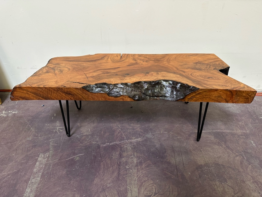 Live Edge Hand-Crafted Wooden Coffee Table With Metal Hairpin Legs 45W X 16D X 15H [Photo 2]