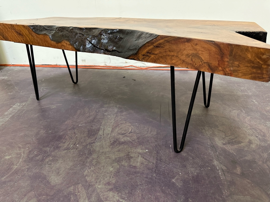 Live Edge Hand-Crafted Wooden Coffee Table With Metal Hairpin Legs 45W X 16D X 15H [Photo 7]