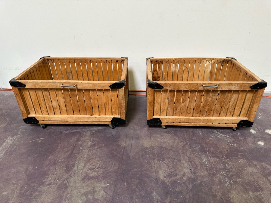 Pair Of Wooden Storage Bins With Casters 26W X 18D X 14H [Photo 2]
