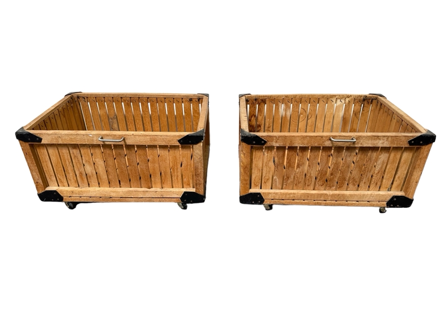 Pair Of Wooden Storage Bins With Casters 26W X 18D X 14H