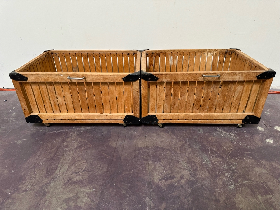 Pair Of Wooden Storage Bins With Casters 26W X 18D X 14H [Photo 3]
