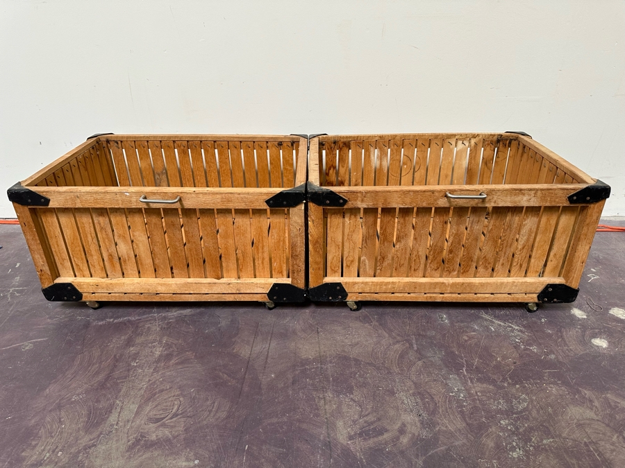 Pair Of Wooden Storage Bins With Casters 26W X 18D X 14H [Photo 4]