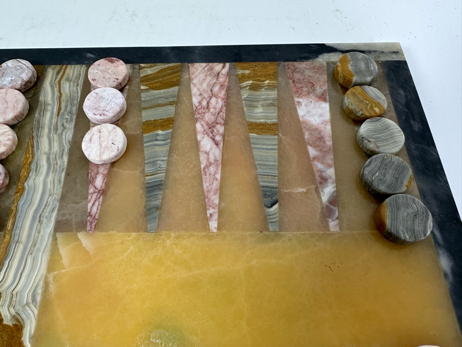 Marble And Agate Backgammon Board 17 X 13 Complete With Backgammon Counters Pieces [Photo 6]