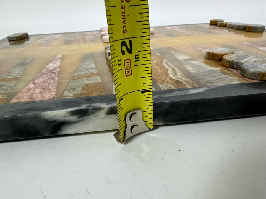 Marble And Agate Backgammon Board 17 X 13 Complete With Backgammon Counters Pieces [Photo 11]