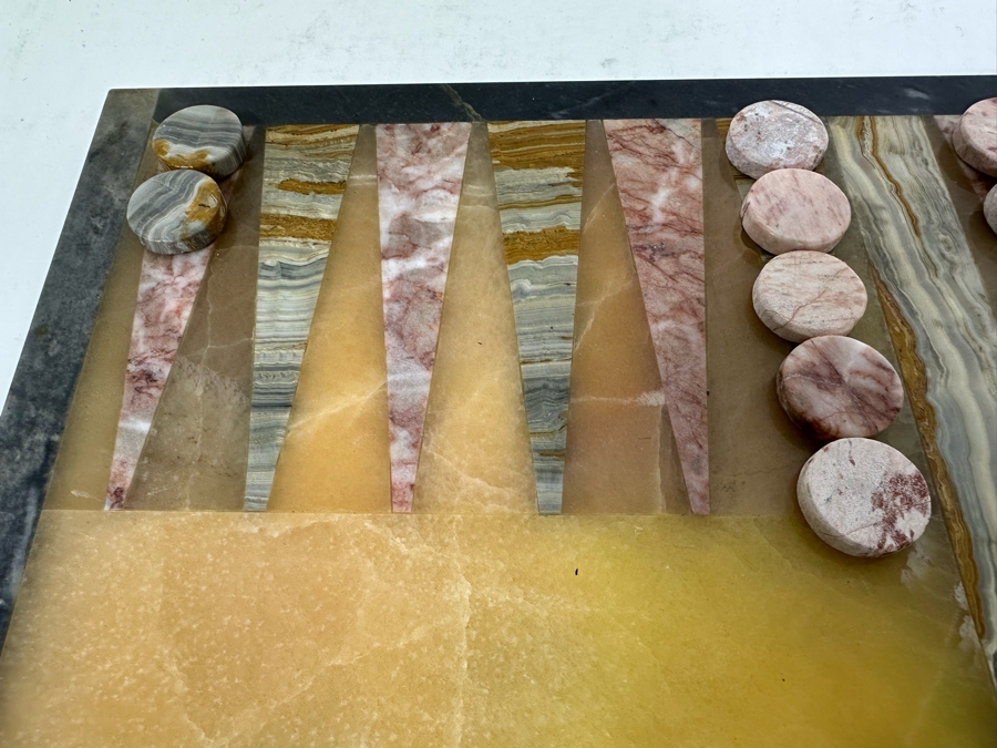 Marble And Agate Backgammon Board 17 X 13 Complete With Backgammon Counters Pieces [Photo 7]
