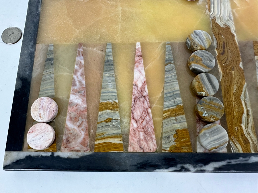 Marble And Agate Backgammon Board 17 X 13 Complete With Backgammon Counters Pieces [Photo 4]