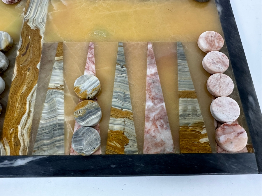 Marble And Agate Backgammon Board 17 X 13 Complete With Backgammon Counters Pieces [Photo 5]