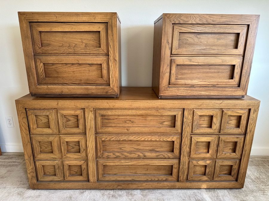 Huntley Furniture By Thomasville 9-Drawer Chest Of Drawers Dresser 66W X 16D X 22H With Matching Pair Of Nightstands 24W X 16D X 22H [Photo 3]