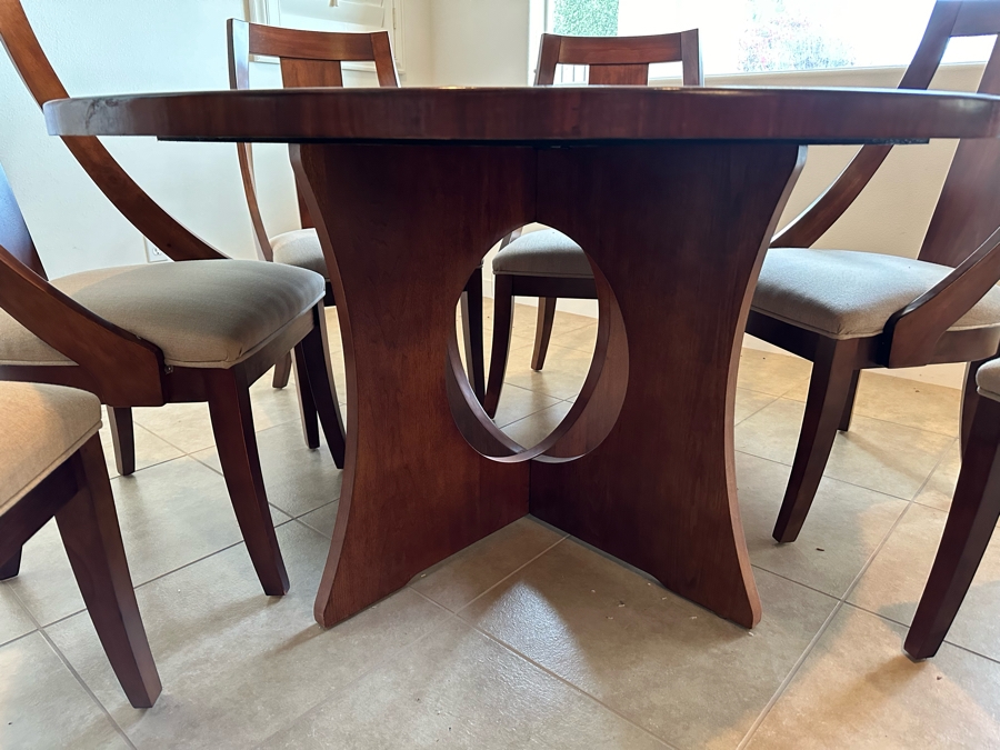Round Wooden Dining Table With Lazy Susan Middle 56'R And Six Matching Dining Chairs [Photo 8]