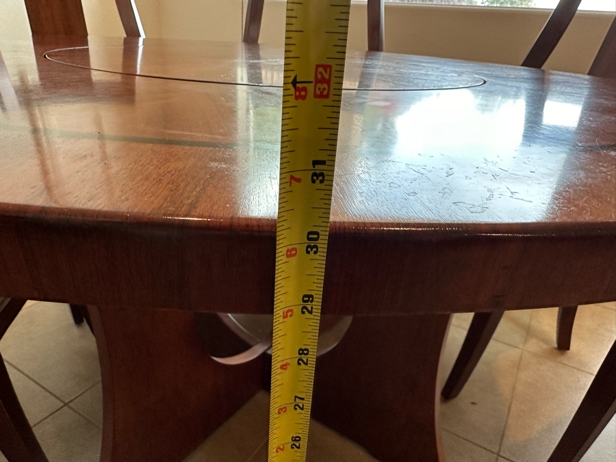 Round Wooden Dining Table With Lazy Susan Middle 56'R And Six Matching Dining Chairs [Photo 12]