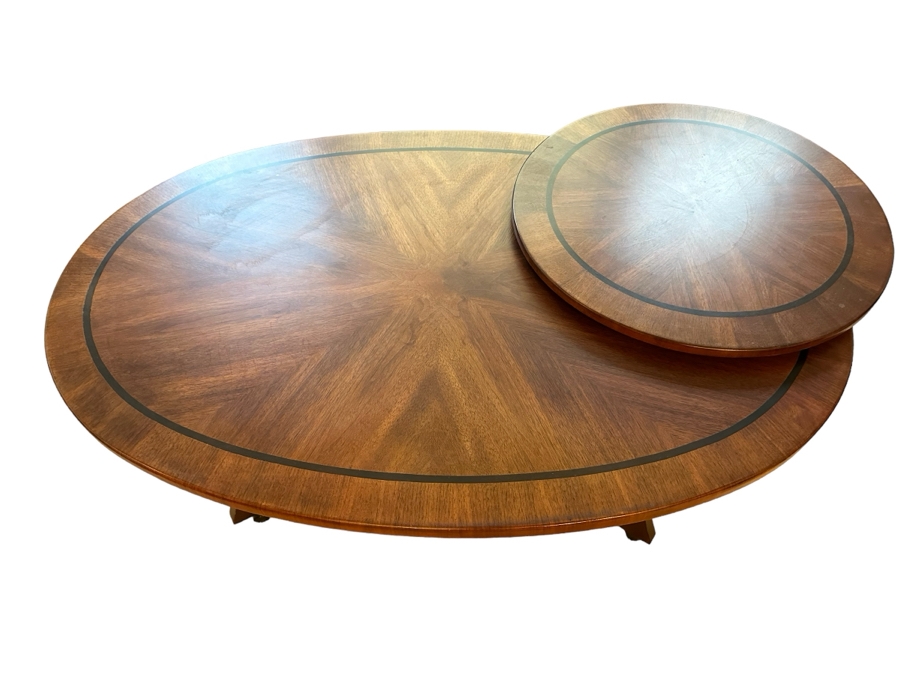 Wooden Coffee Table With Swinging Round Side Table 52W X 34D X 18.5H [Photo 2]