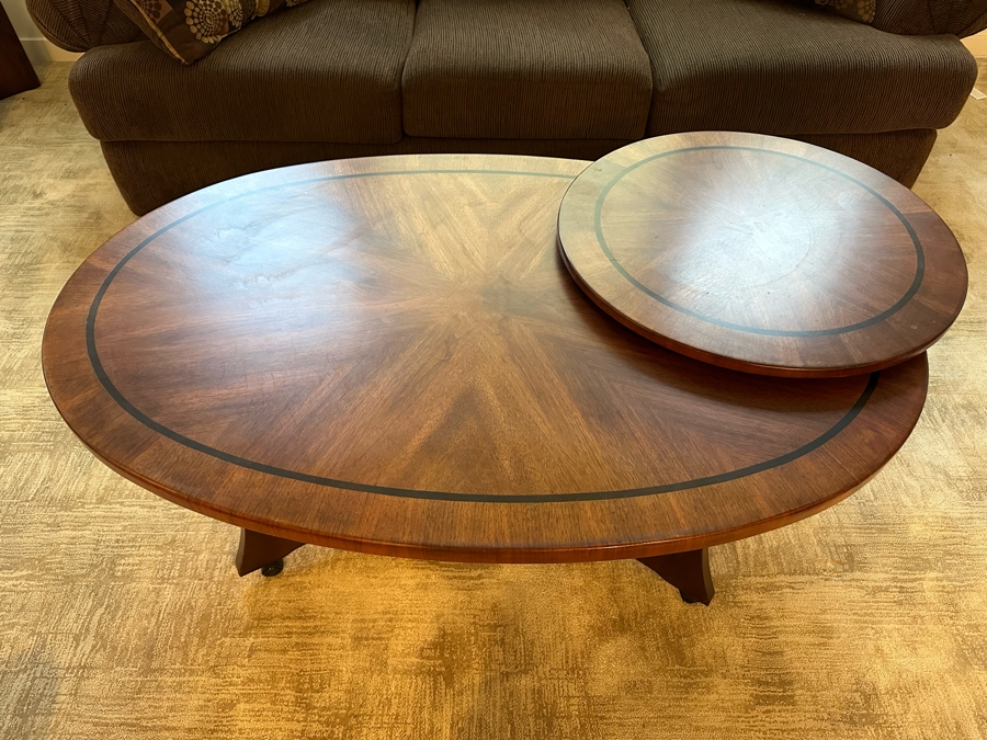 Wooden Coffee Table With Swinging Round Side Table 52W X 34D X 18.5H [Photo 4]