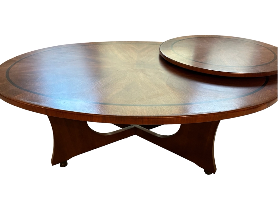 Wooden Coffee Table With Swinging Round Side Table 52W X 34D X 18.5H [Photo 3]