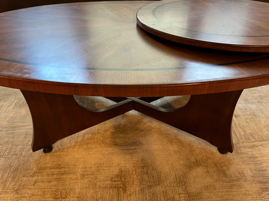 Wooden Coffee Table With Swinging Round Side Table 52W X 34D X 18.5H [Photo 7]