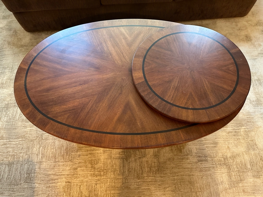 Wooden Coffee Table With Swinging Round Side Table 52W X 34D X 18.5H [Photo 6]