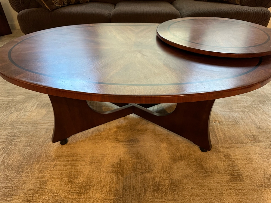 Wooden Coffee Table With Swinging Round Side Table 52W X 34D X 18.5H [Photo 5]