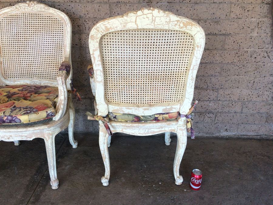 Pair of French Provincial Cane Back Chippy Chairs [Photo 14]