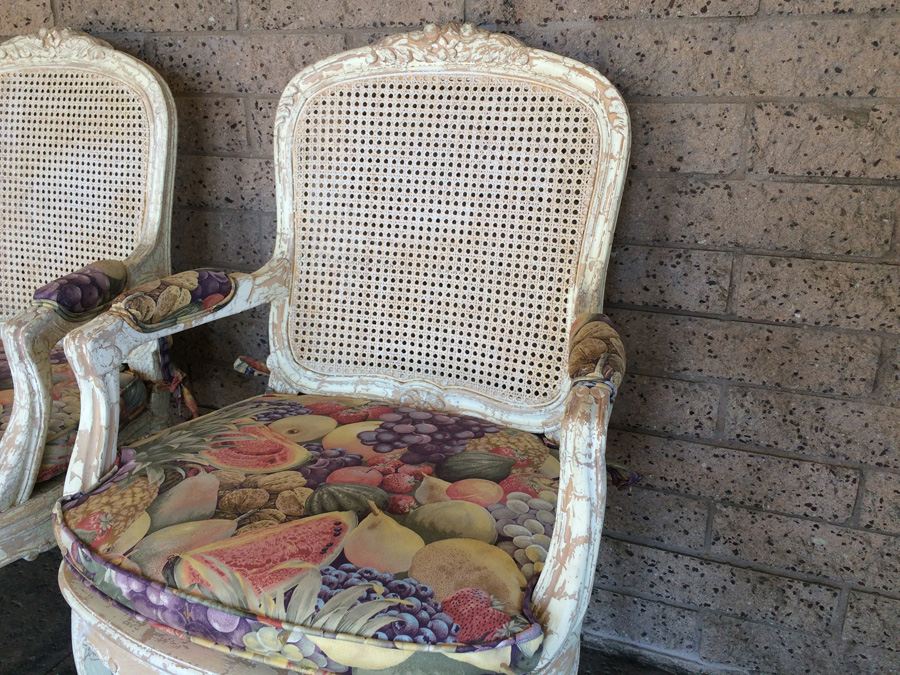 Pair of French Provincial Cane Back Chippy Chairs [Photo 4]