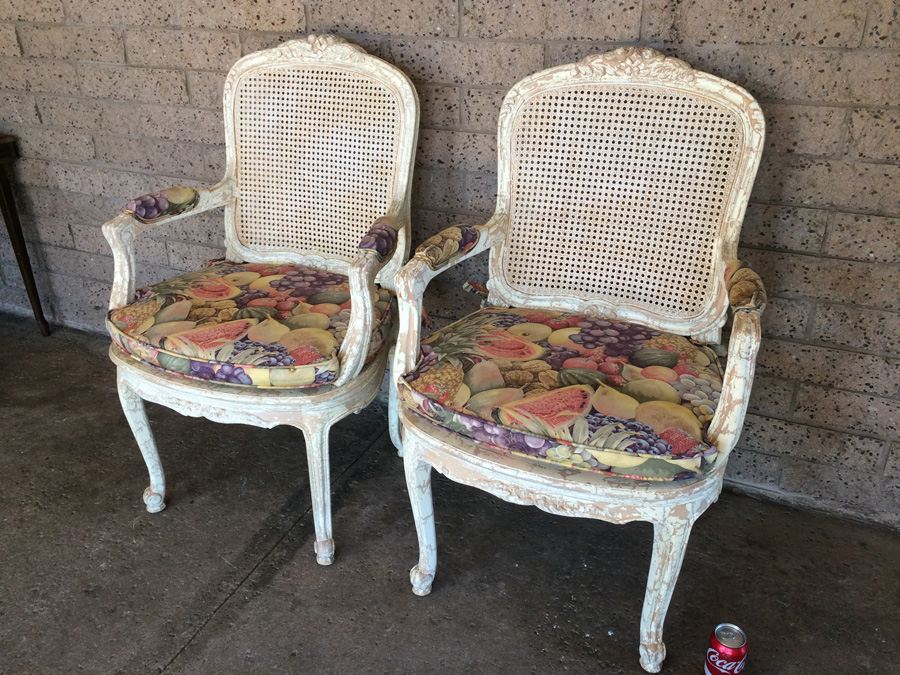 Pair of French Provincial Cane Back Chippy Chairs [Photo 2]