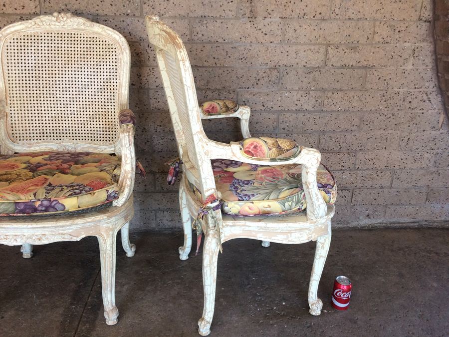 Pair of French Provincial Cane Back Chippy Chairs [Photo 13]