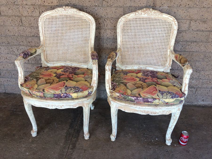 Pair of French Provincial Cane Back Chippy Chairs [Photo 1]