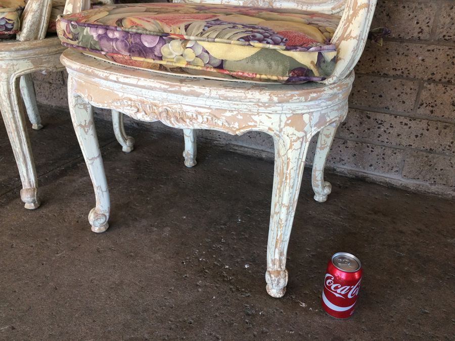 Pair of French Provincial Cane Back Chippy Chairs [Photo 3]