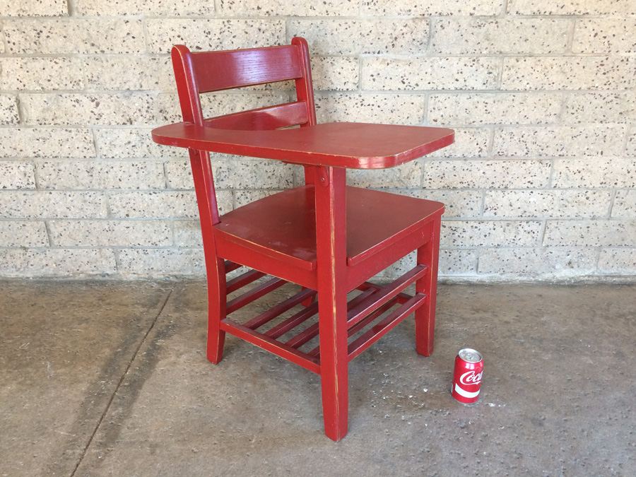 Vintage Red Painted Child's School Desk [Photo 1]