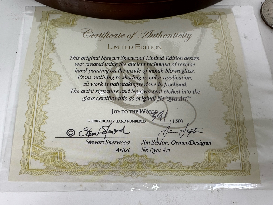 Limited Edition Reverse Painted Glass Ornament By Ne'Qwa Art With Box And Display Stand [Photo 6]