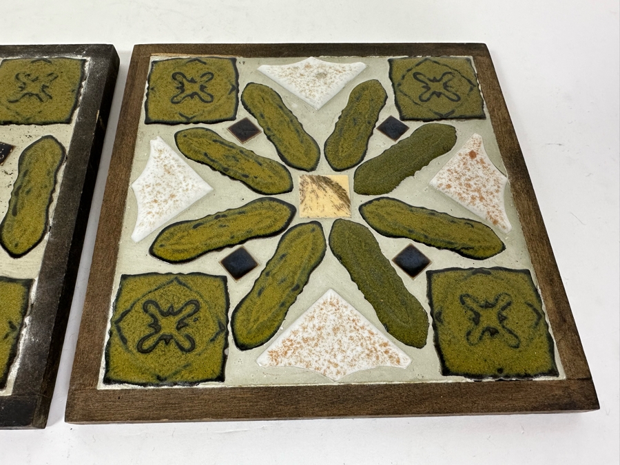 Pair Of Mid-Century Tile / Wooden Trivets