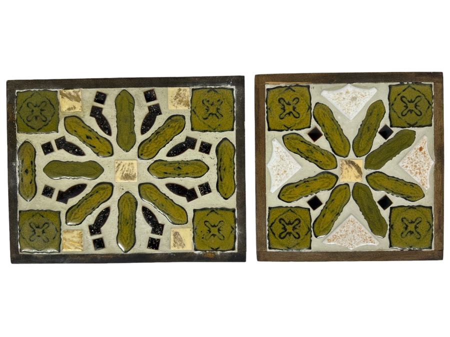 Pair Of Mid-Century Tile / Wooden Trivets [Photo 1]