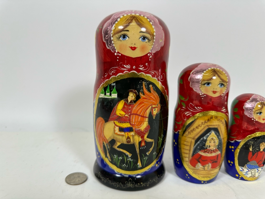 Vintage Russian Hand Painted Signed Wooden Nesting Dolls 7.5H [Photo 3]