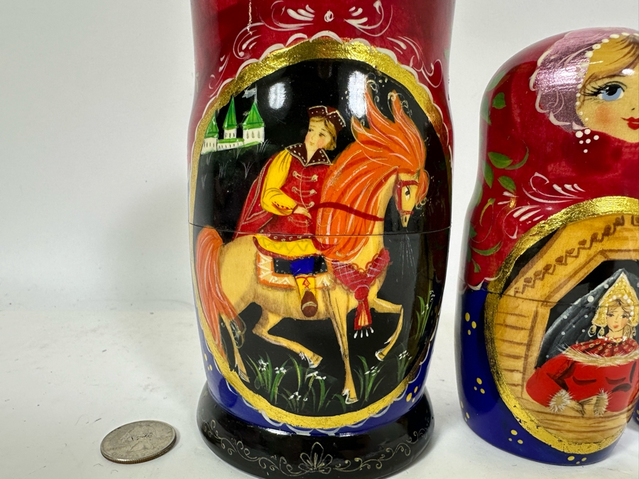 Vintage Russian Hand Painted Signed Wooden Nesting Dolls 7.5H [Photo 4]