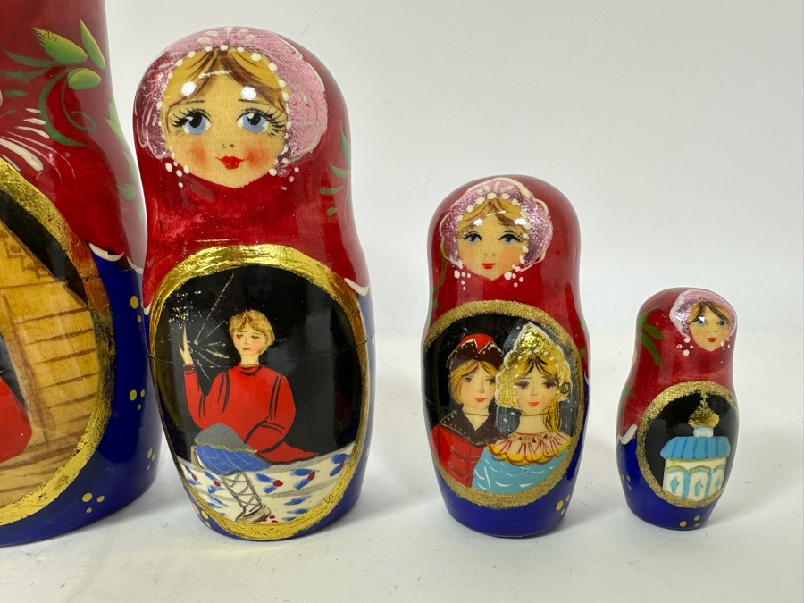 Vintage Russian Hand Painted Signed Wooden Nesting Dolls 7.5H [Photo 5]