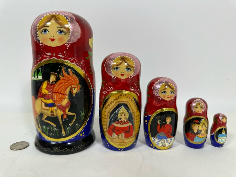 Vintage Russian Hand Painted Signed Wooden Nesting Dolls 7.5H [Photo 2]