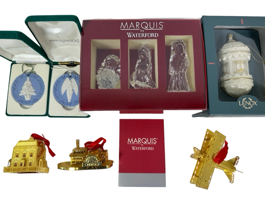 Christmas Ornament Lot Includes Waterford Marquis 3-Piece Nativity Scene, Wedgwood, Lenox & Towle [Photo 1]